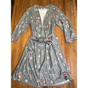 Little Millie Women Small Mint Green Floral Mushroom Belt‎ Pocket Stretchy Robe